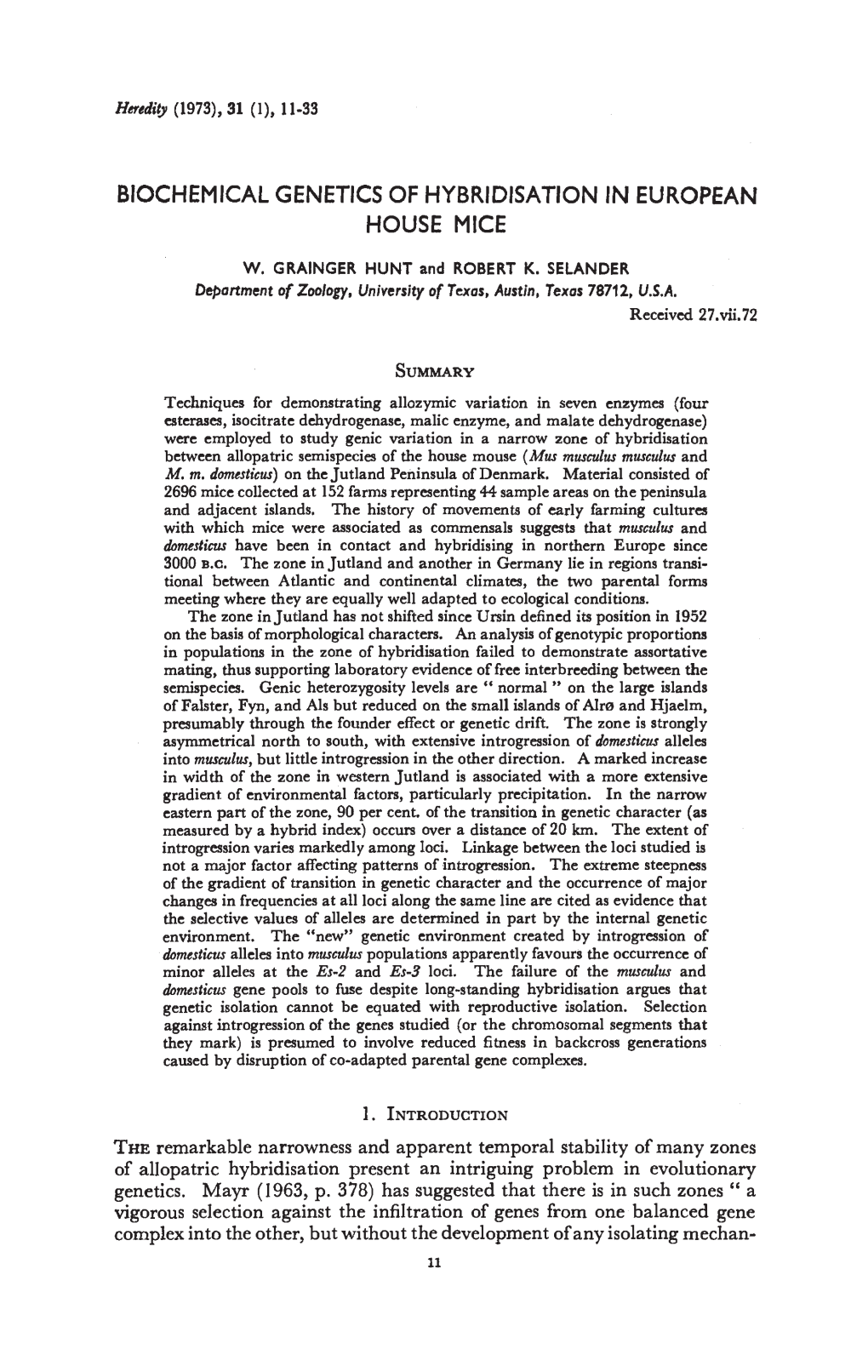 Biochemical Genetics of Hybridisation in European