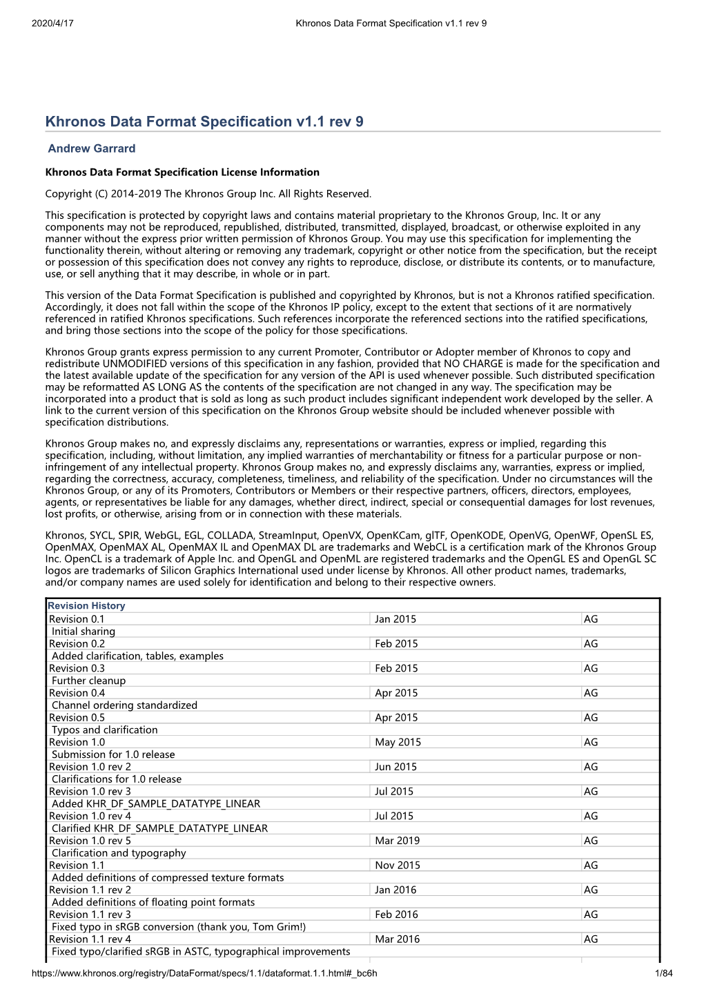 Khronos Data Format Specification V1.1 Rev 9