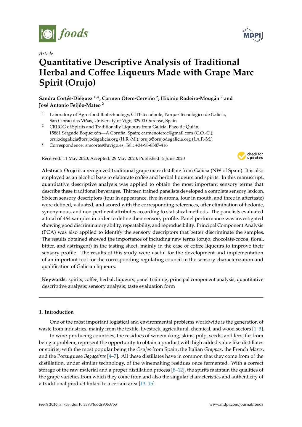 Quantitative Descriptive Analysis of Traditional Herbal and Coﬀee Liqueurs Made with Grape Marc Spirit (Orujo)