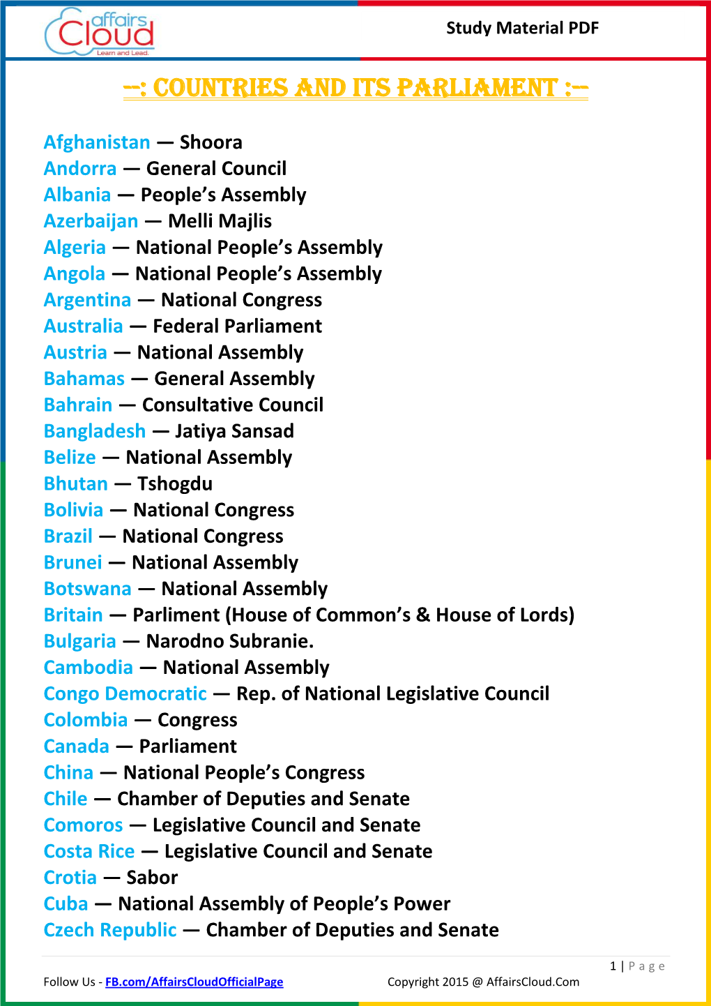 Countries and Its Parliament