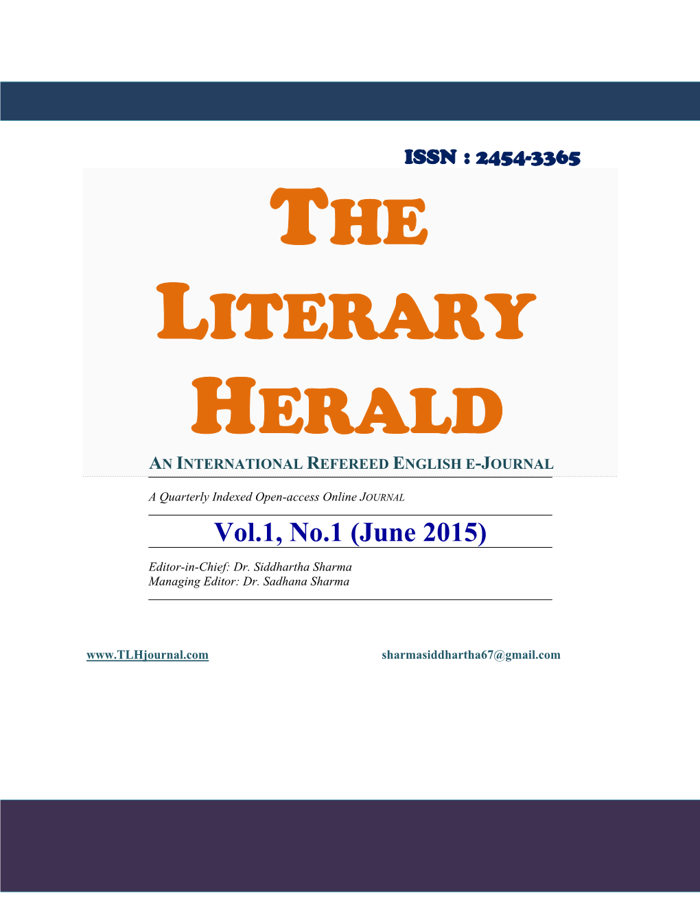 2454-3365 the Literary Herald an International Refereed English E