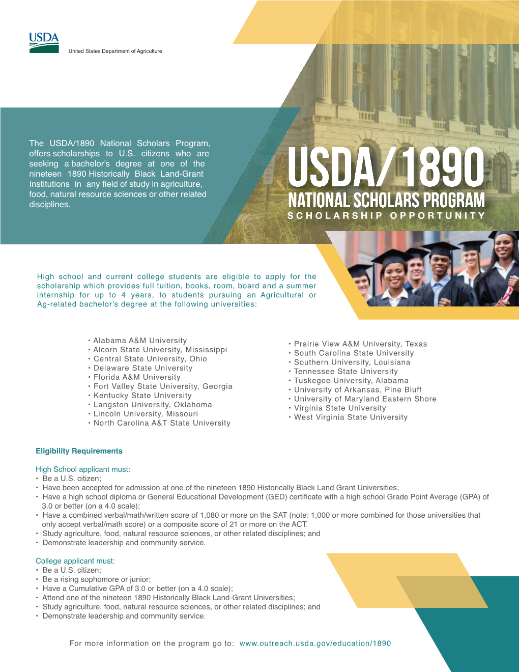The USDA/1890 National Scholars Program, Offers Scholarships to U.S