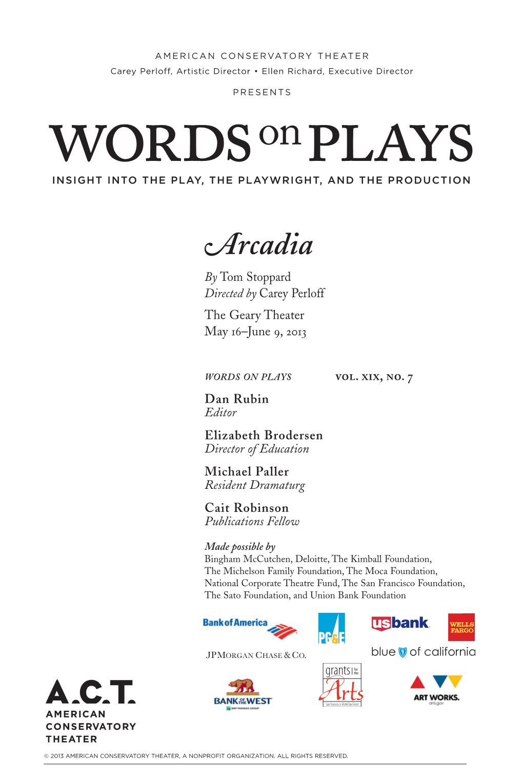 Arcadia Words on Plays