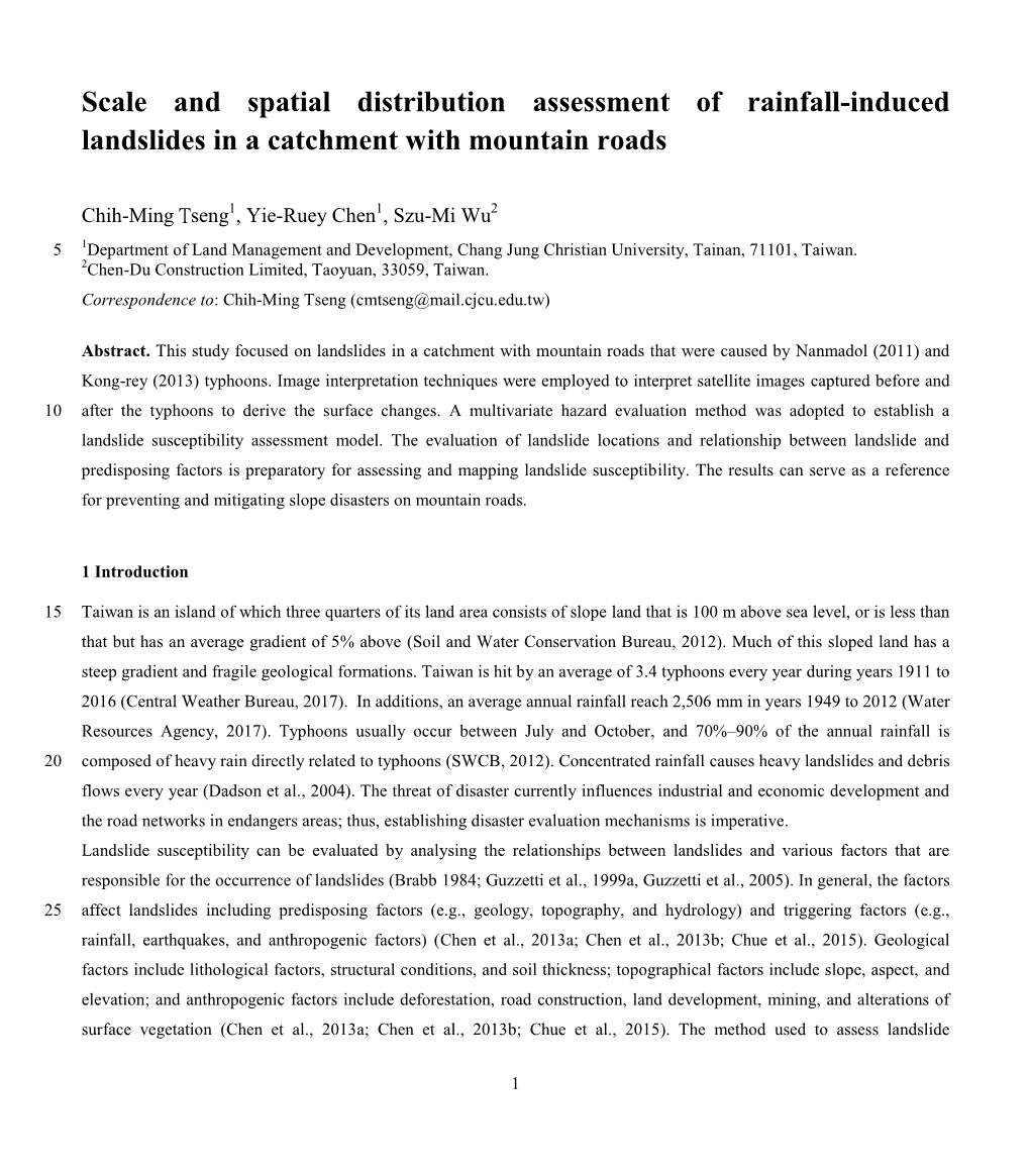 Scale and Spatial Distribution Assessment of Rainfall-Induced Landslides in a Catchment with Mountain Roads
