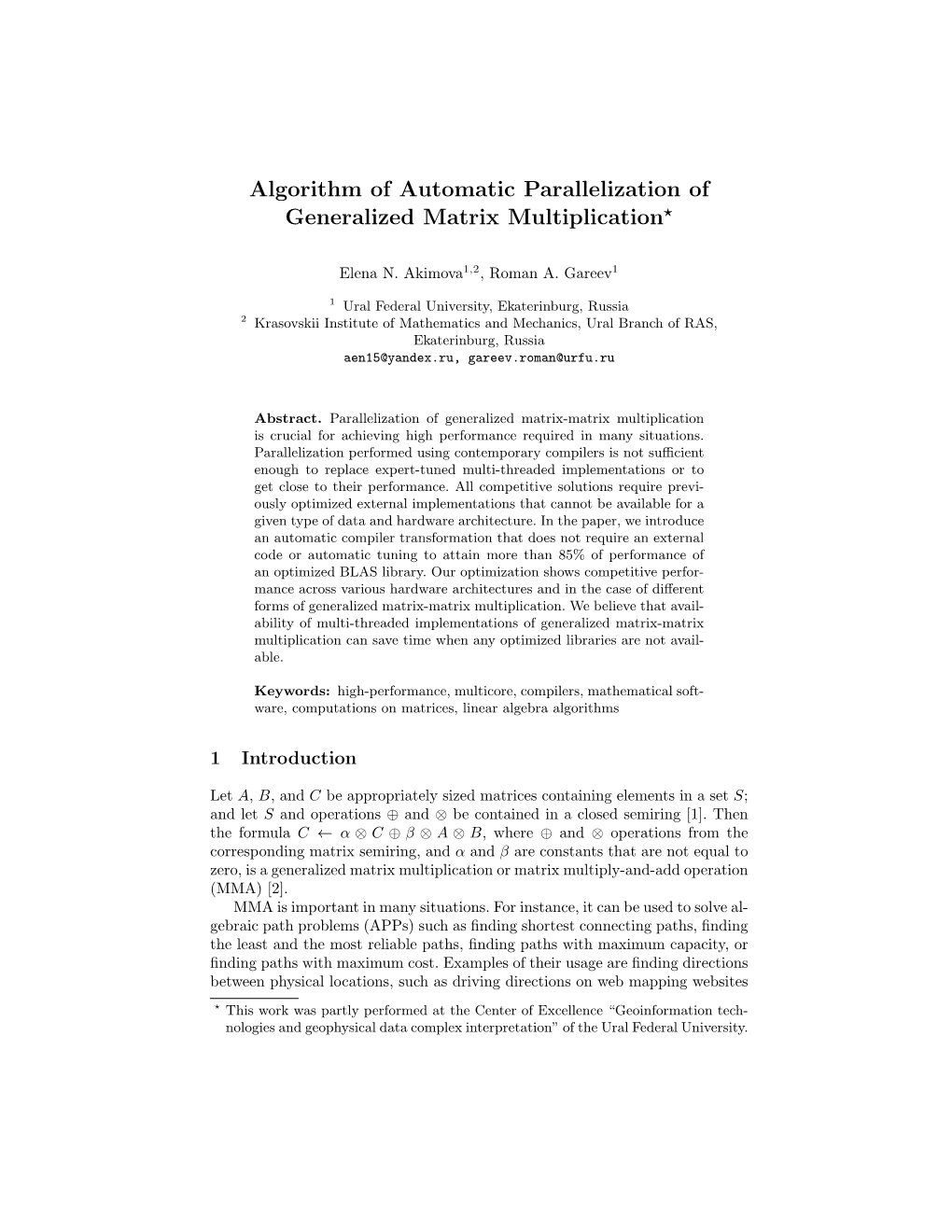 Algorithm of Automatic Parallelization of Generalized Matrix Multiplication?