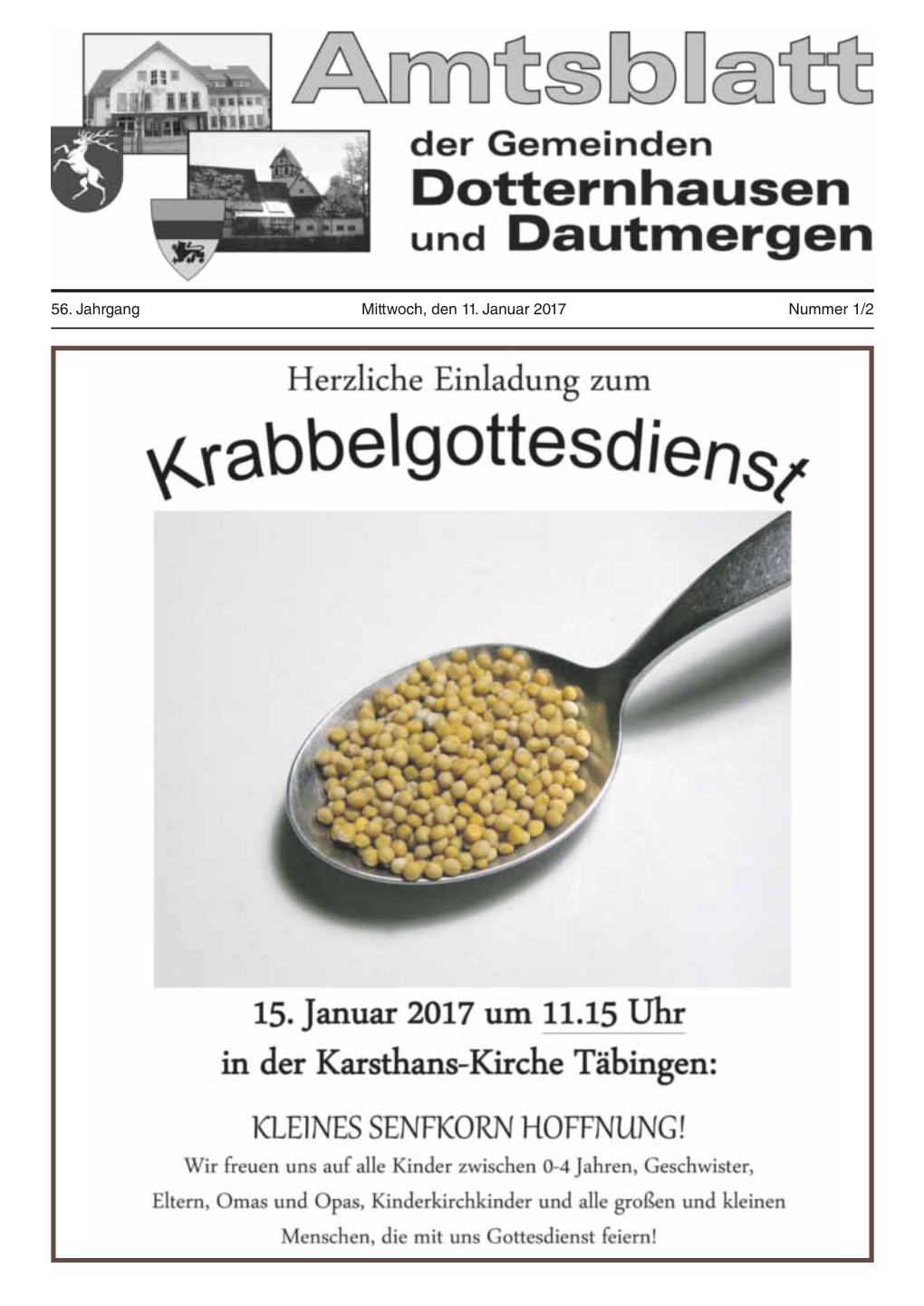 56. Jahrgang Mittwoch, Den 11. Januar 2017 Nummer 1/2 2 Amtsblatt Dotternhausen Dautmergen Nr