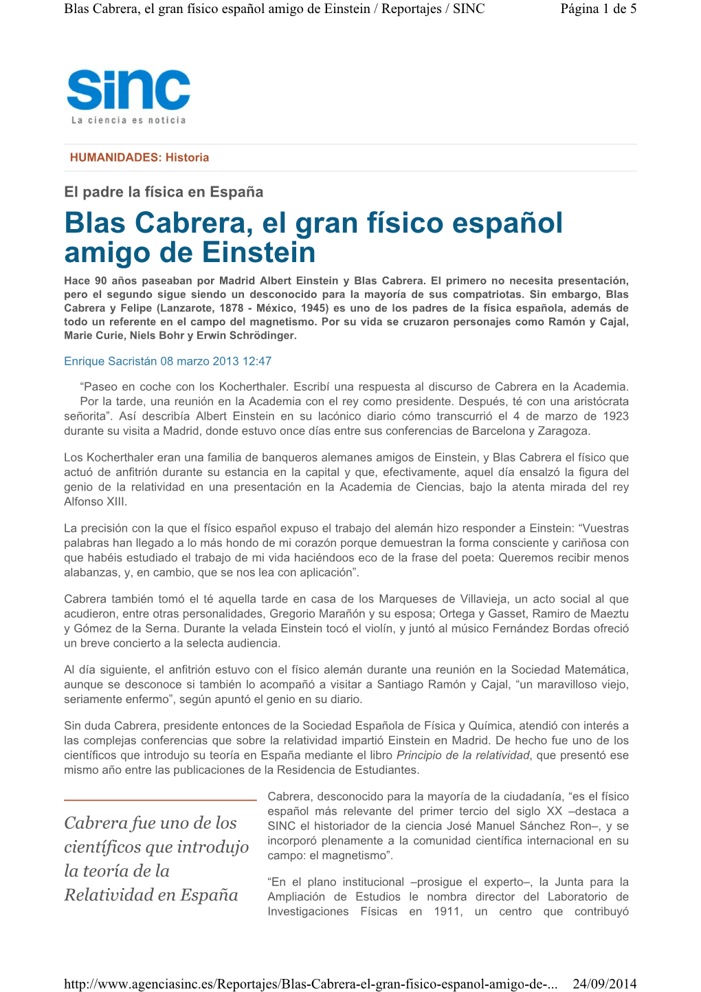 Blas Cabrera, El Gran Físico Español Amigo De Einstein / Reportajes / SINC Página 1 De 5