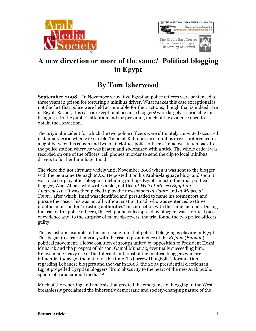Political Blogging in Egypt by Tom Isherwood