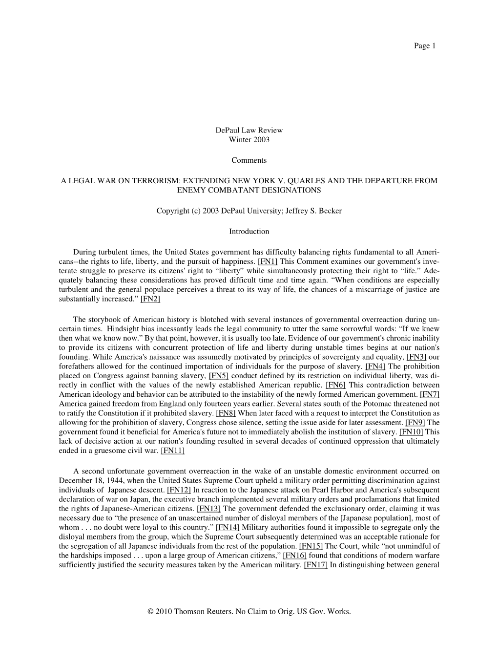 Page 1 © 2010 Thomson Reuters. No Claim to Orig. US Gov. Works