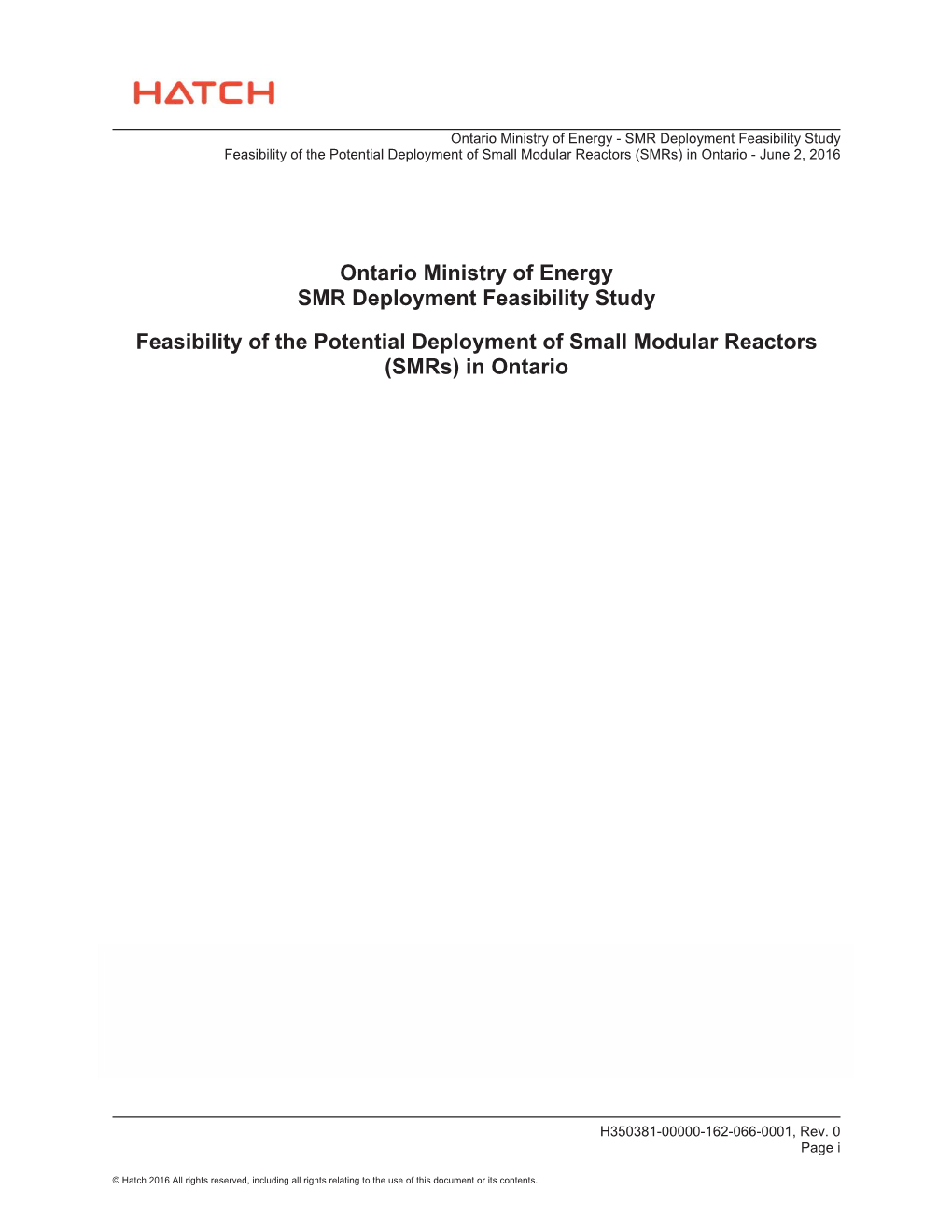 Ontario Ministry of Energy – SMR Development Feasibility Study
