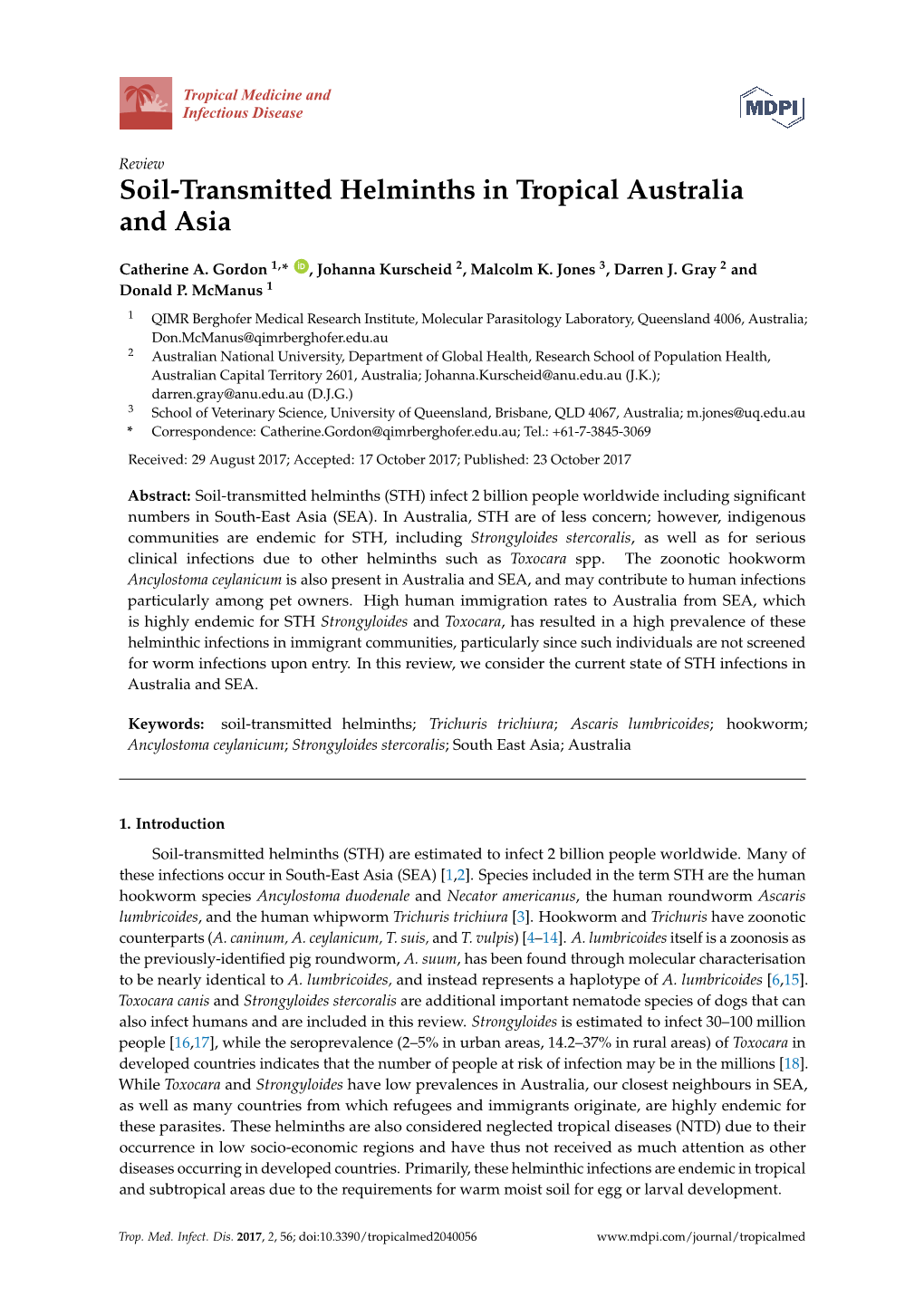 Soil-Transmitted Helminths in Tropical Australia and Asia