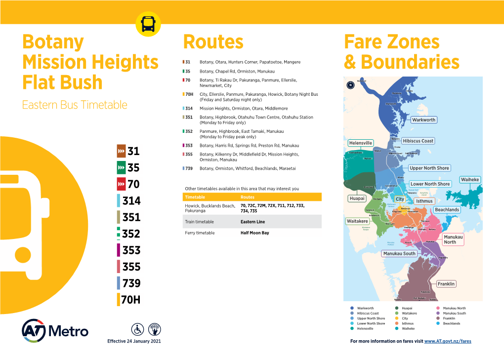 Routes Botany Mission Heights Flat Bush Fare Zones & Boundaries