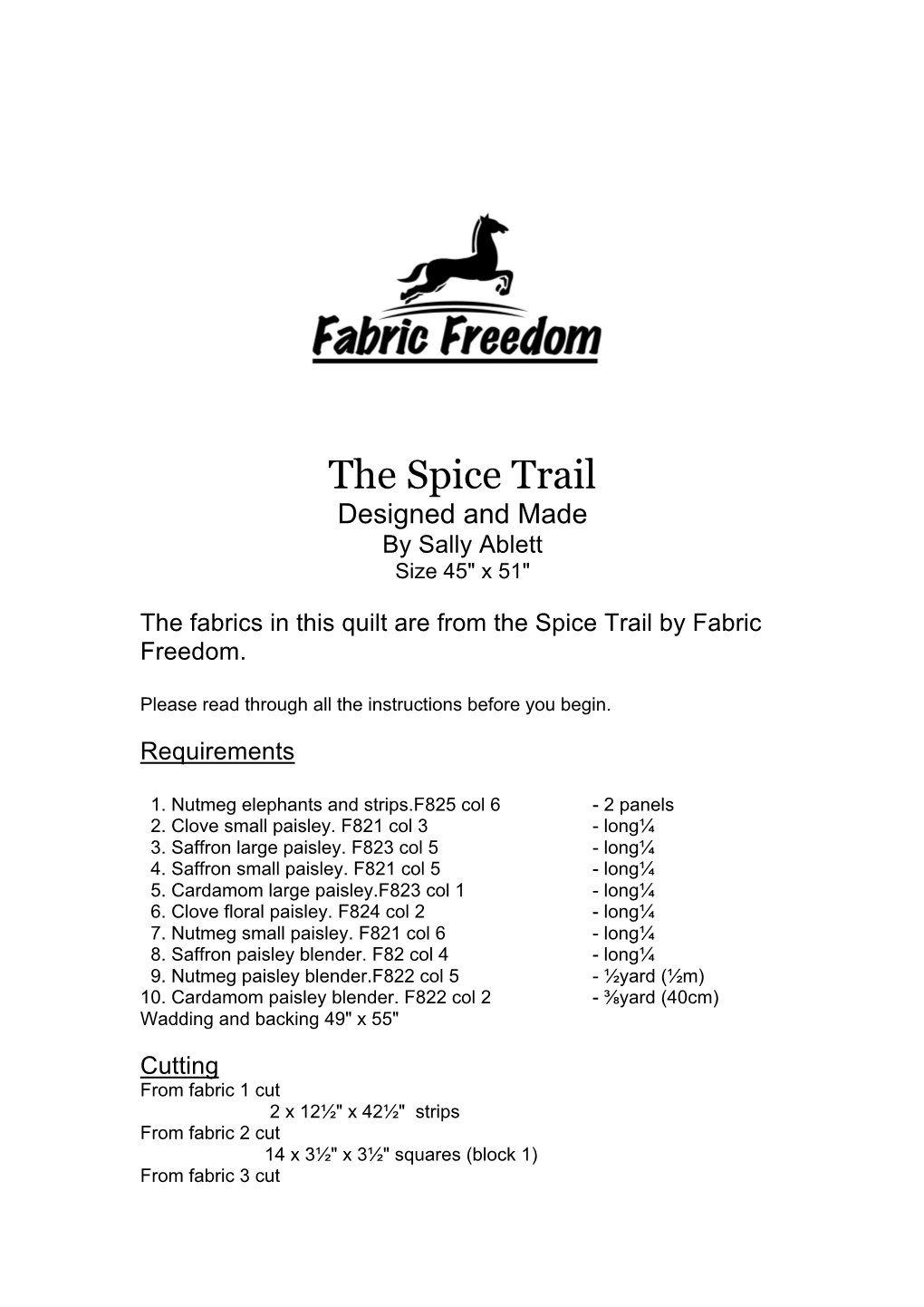 The Spice Trail Quilt Instructions