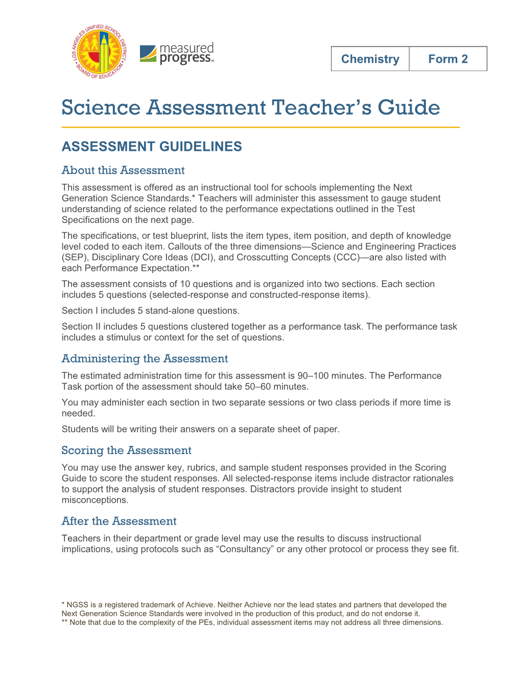 Science Assessment Teacher's Guide