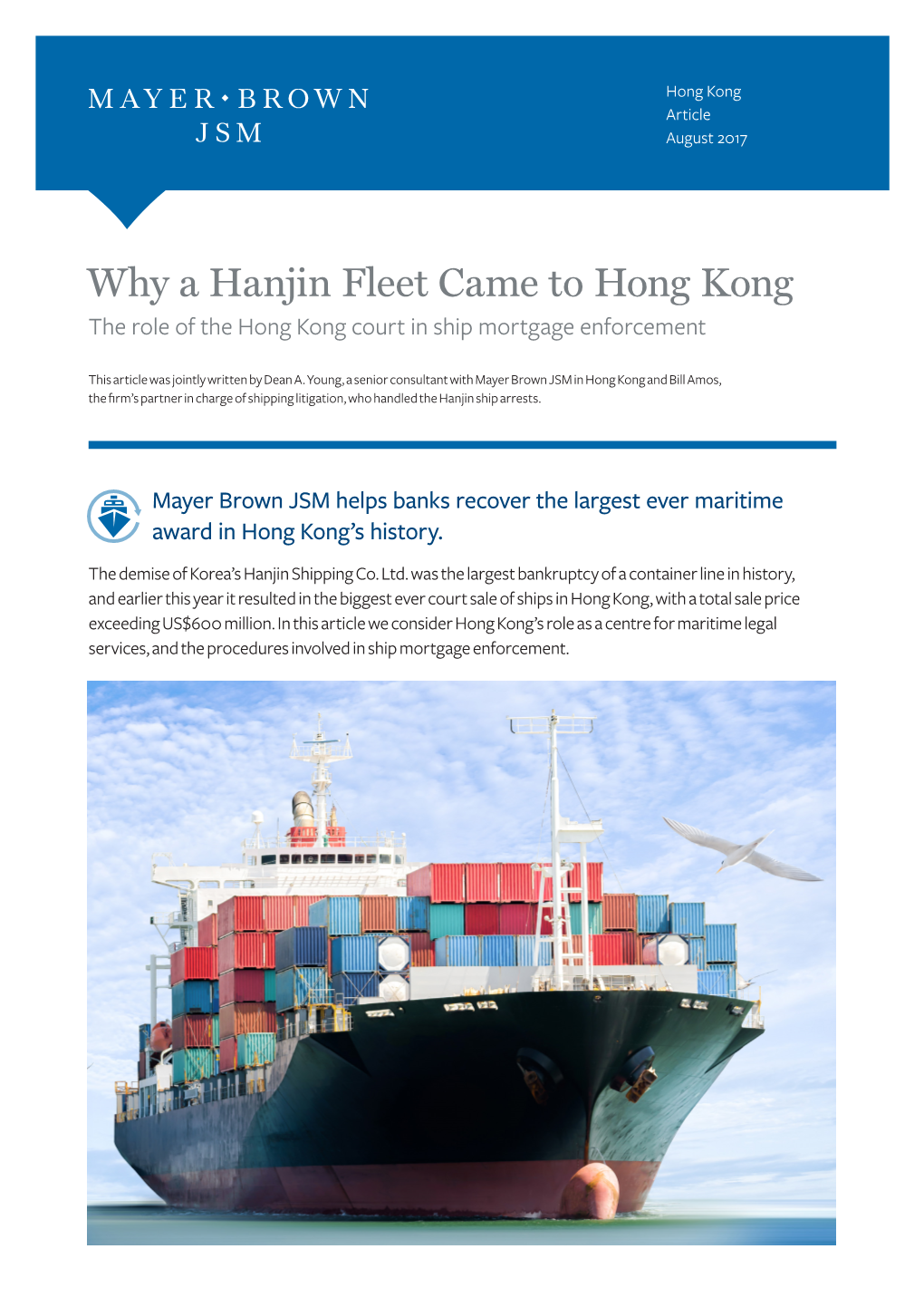 Why a Hanjin Fleet Came to Hong Kong the Role of the Hong Kong Court in Ship Mortgage Enforcement