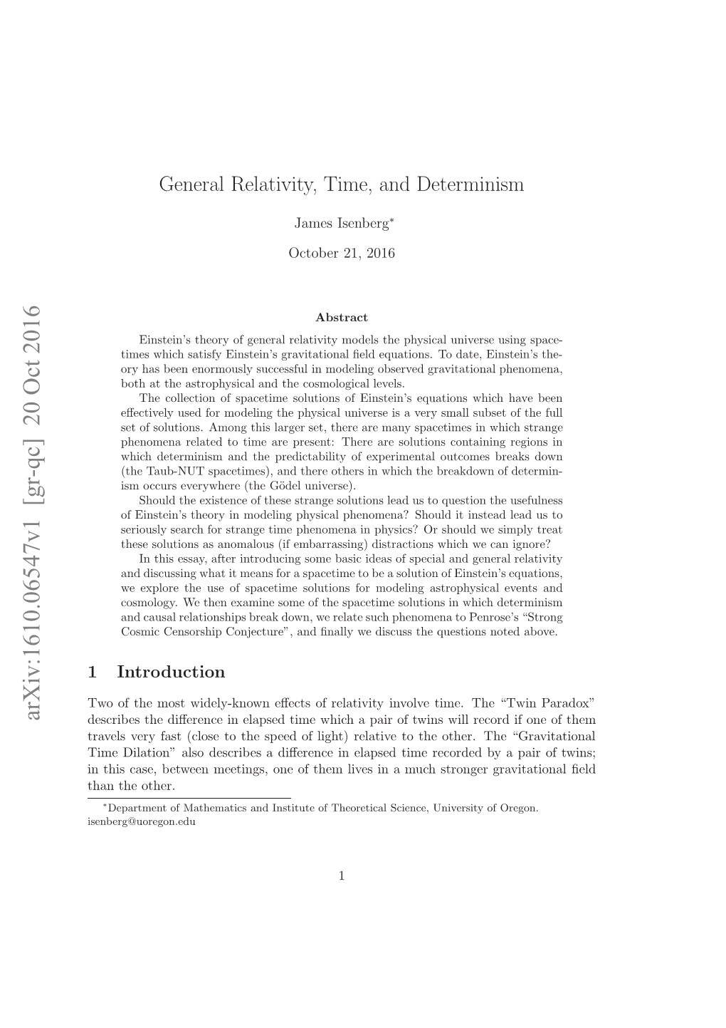 General Relativity, Time, and Determinism