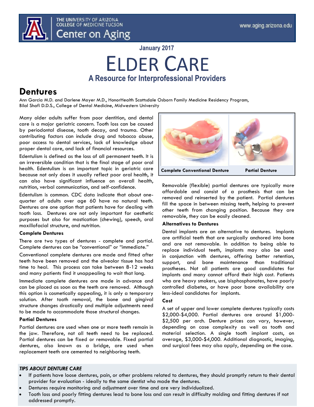 ELDER CARE a Resource for Interprofessional Providers Dentures Ann Garcia M.D