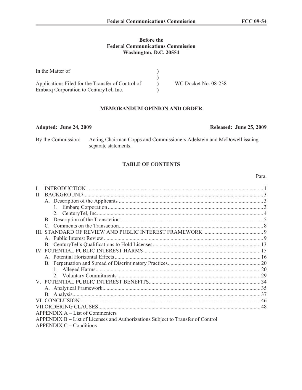 Federal Communications Commission FCC 09-54 Before the Federal