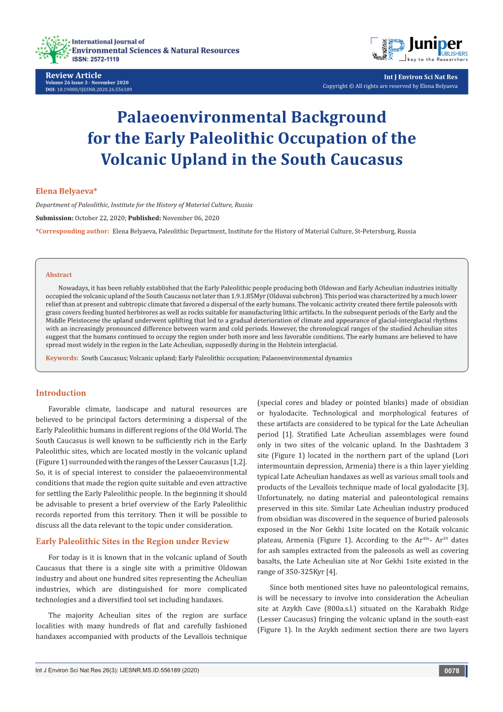 Palaeoenvironmental Background for the Early Paleolithic Occupation of the Volcanic Upland in the South Caucasus