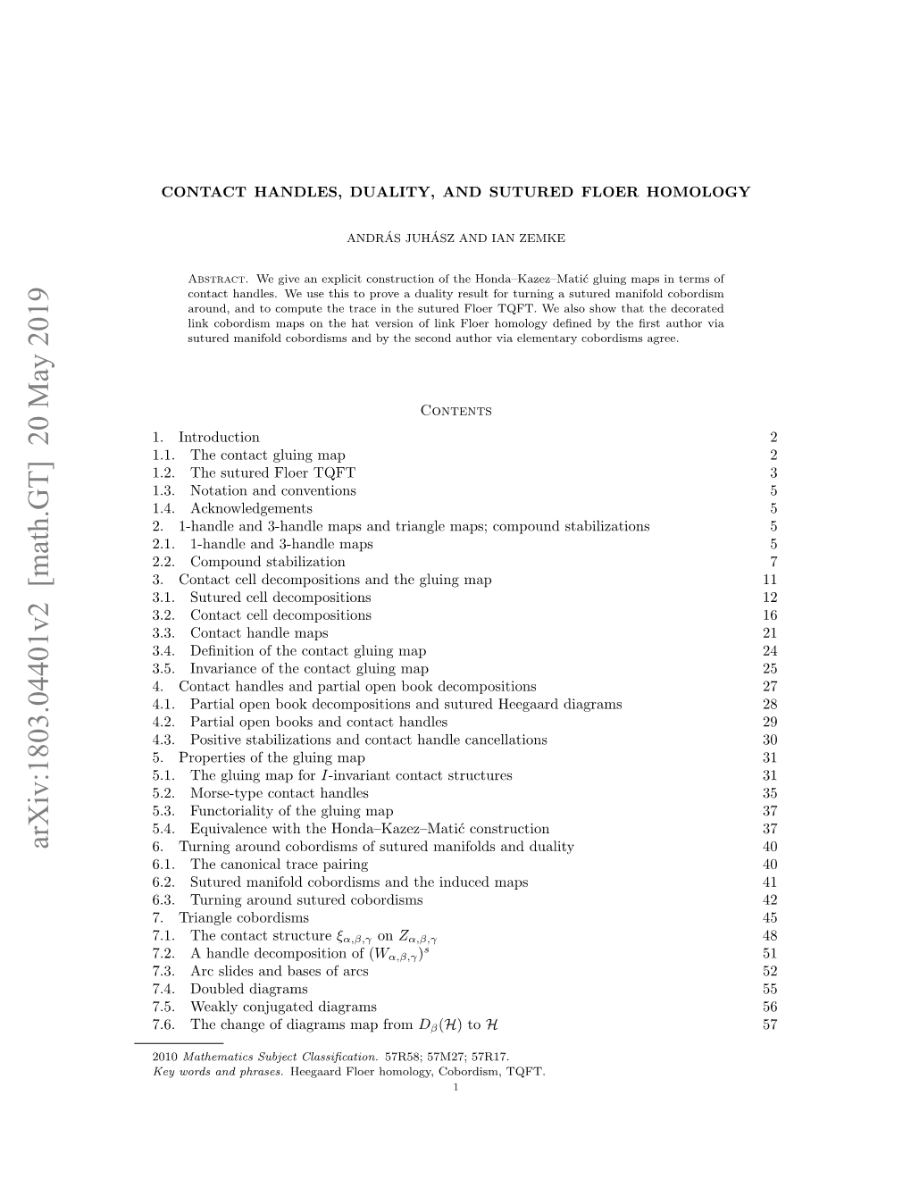 Arxiv:1803.04401V2 [Math.GT] 20 May 2019 6