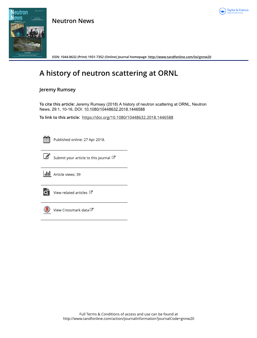 A History of Neutron Scattering at ORNL