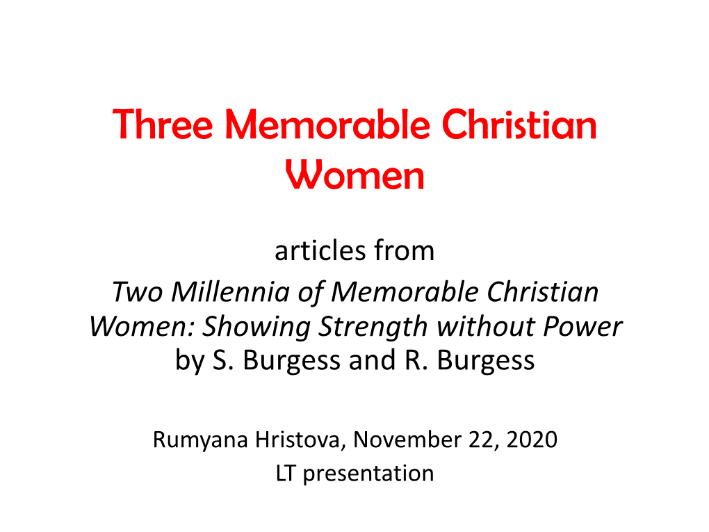 Three Memorable Christian Women