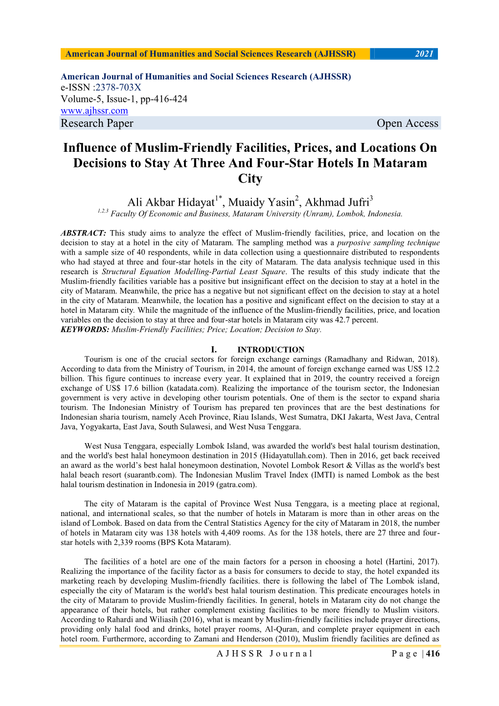 Influence of Muslim-Friendly Facilities, Prices, and Locations on Decisions to Stay at Three and Four-Star Hotels in Mataram City