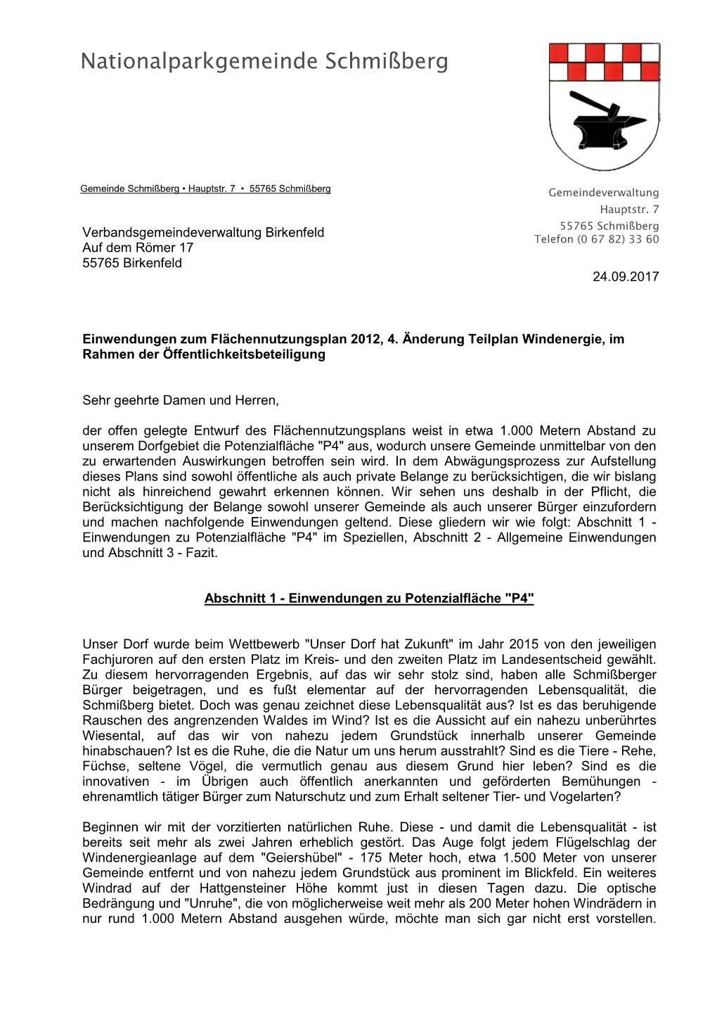 Stellungnahme Der Ortsgemeinde Schmißberg Zum FNP