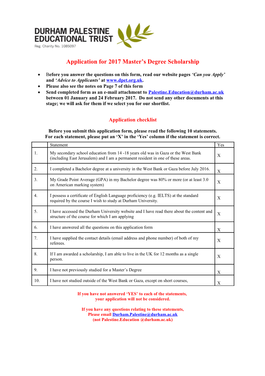 University of Durham Durham Palestine Educational Trust