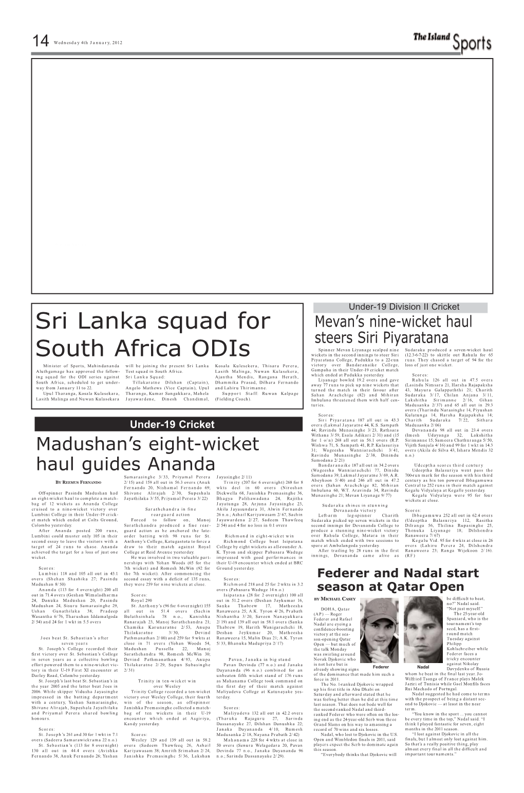 Sri Lanka Squad for South Africa Odis