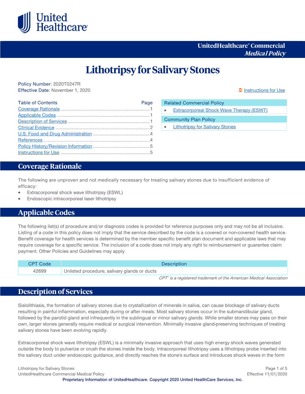 Lithotripsy for Salivary Stones – Commercial Medical Policy