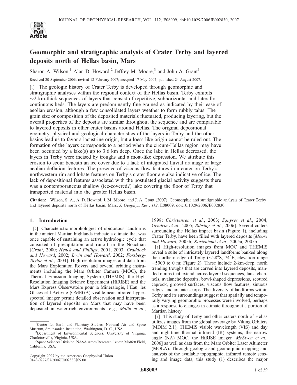 Geomorphic and Stratigraphic Analysis of Crater Terby and Layered Deposits North of Hellas Basin, Mars Sharon A