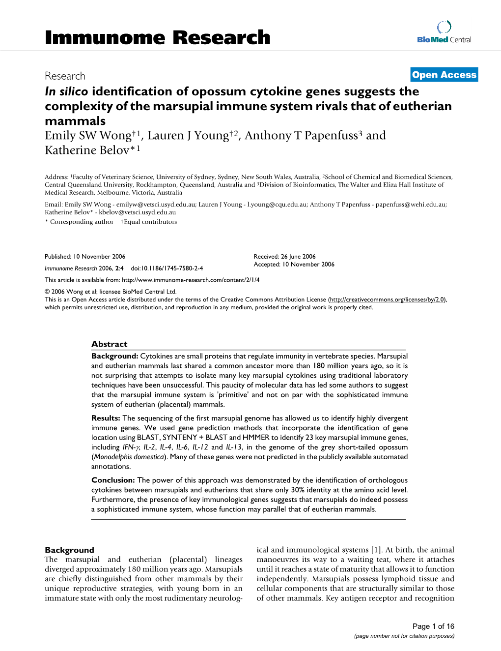 Immunome Research Biomed Central