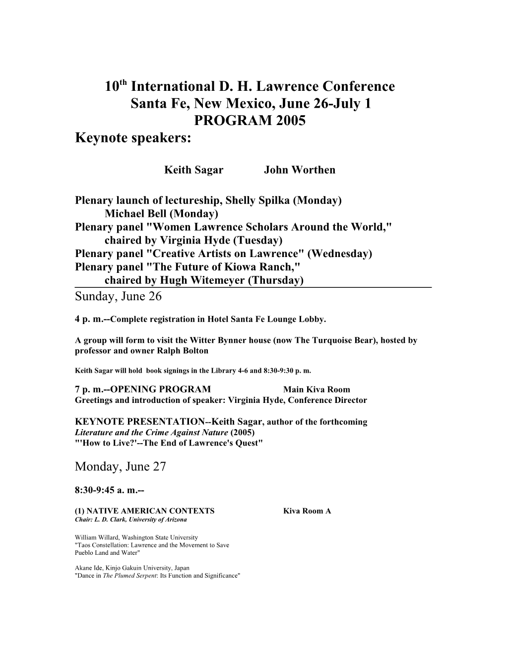 10Th International D. H. Lawrence Conference
