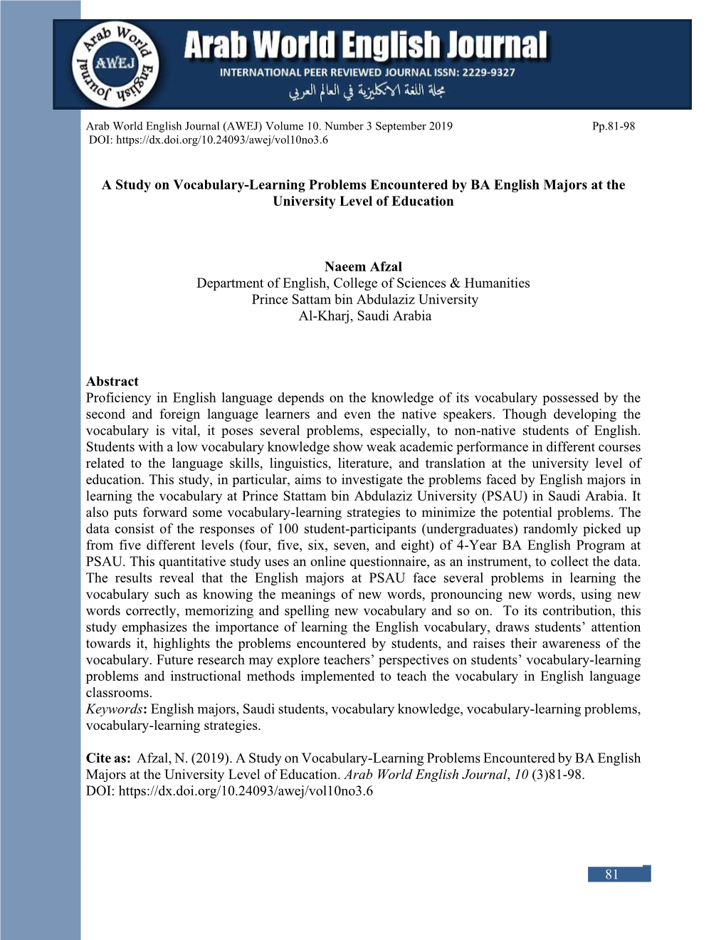 A Study on Vocabulary-Learning Problems Encountered by BA English Majors at the University Level of Education