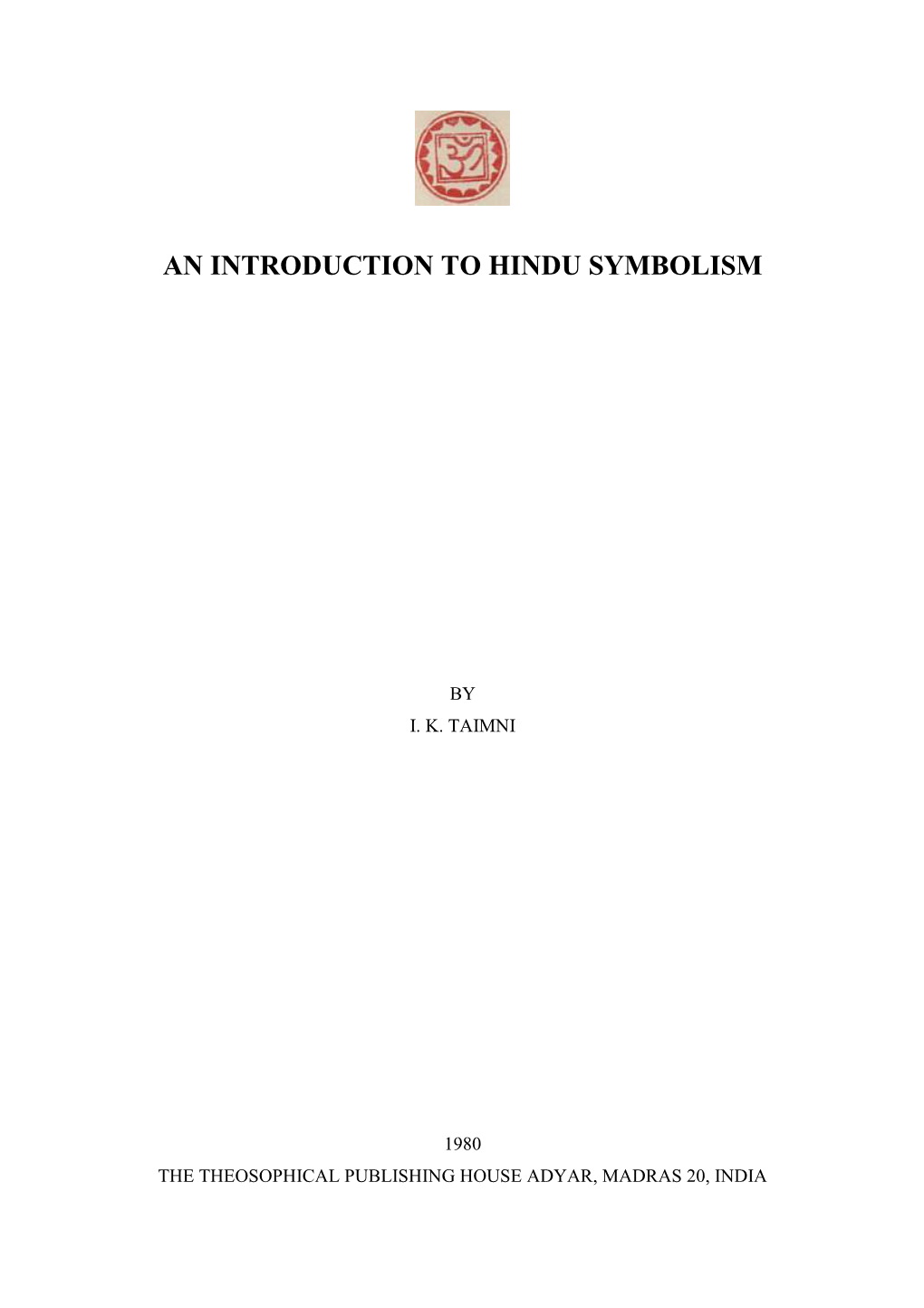 An Introduction to Hindu Symbolism