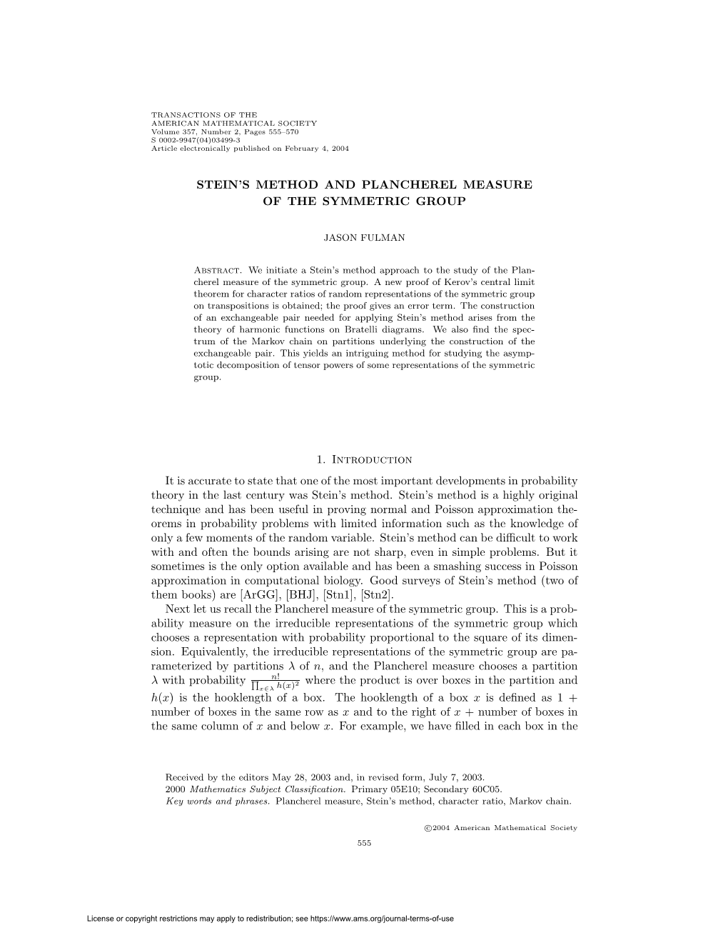 Stein's Method and Plancherel Measure of The