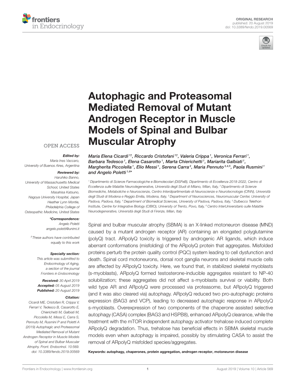 Autophagic and Proteasomal Mediated Removal of Mutant Androgen Receptor in Muscle Models of Spinal and Bulbar Muscular Atrophy