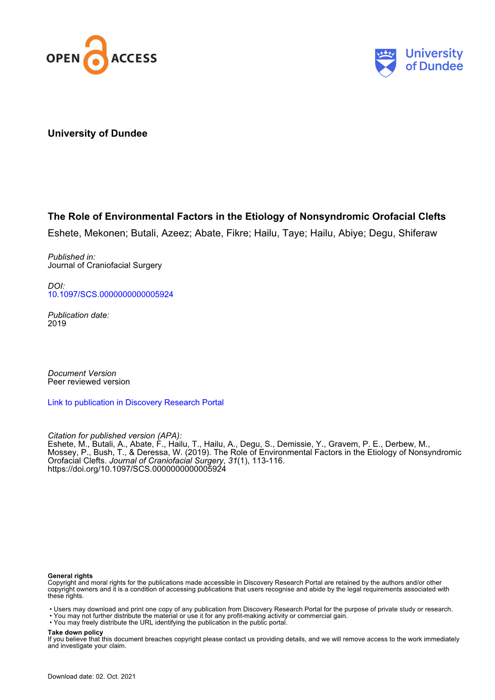 University of Dundee the Role of Environmental Factors in The