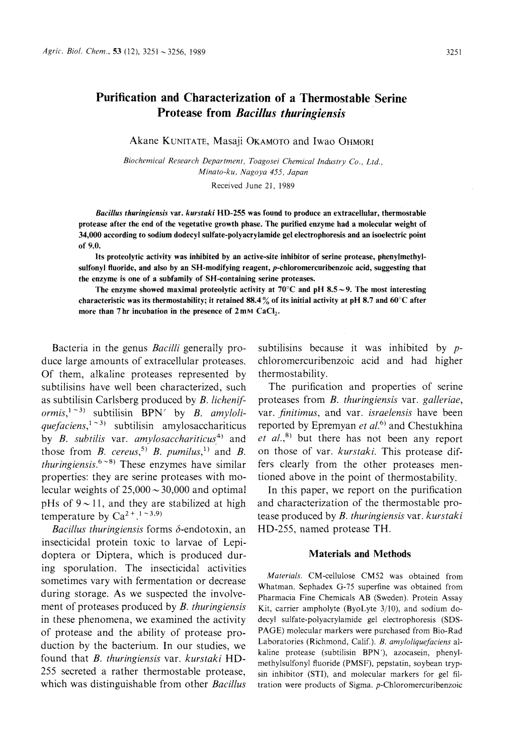 Purification and Characterization of a Thermostable Serine Protease From