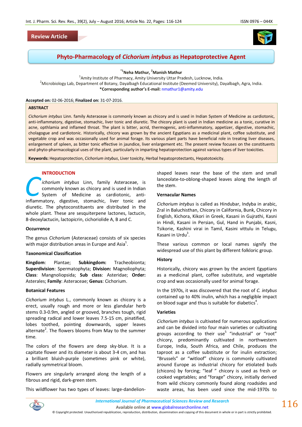 Phyto-Pharmacology of Cichorium Intybus As Hepatoprotective Agent