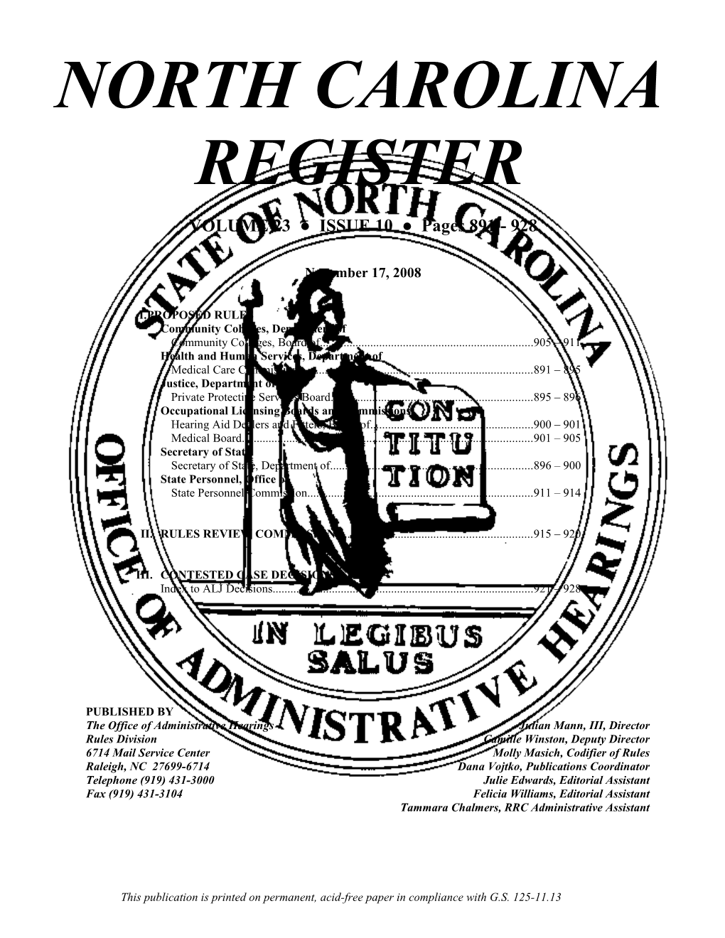 NORTH CAROLINA REGISTER Boilerplate s6