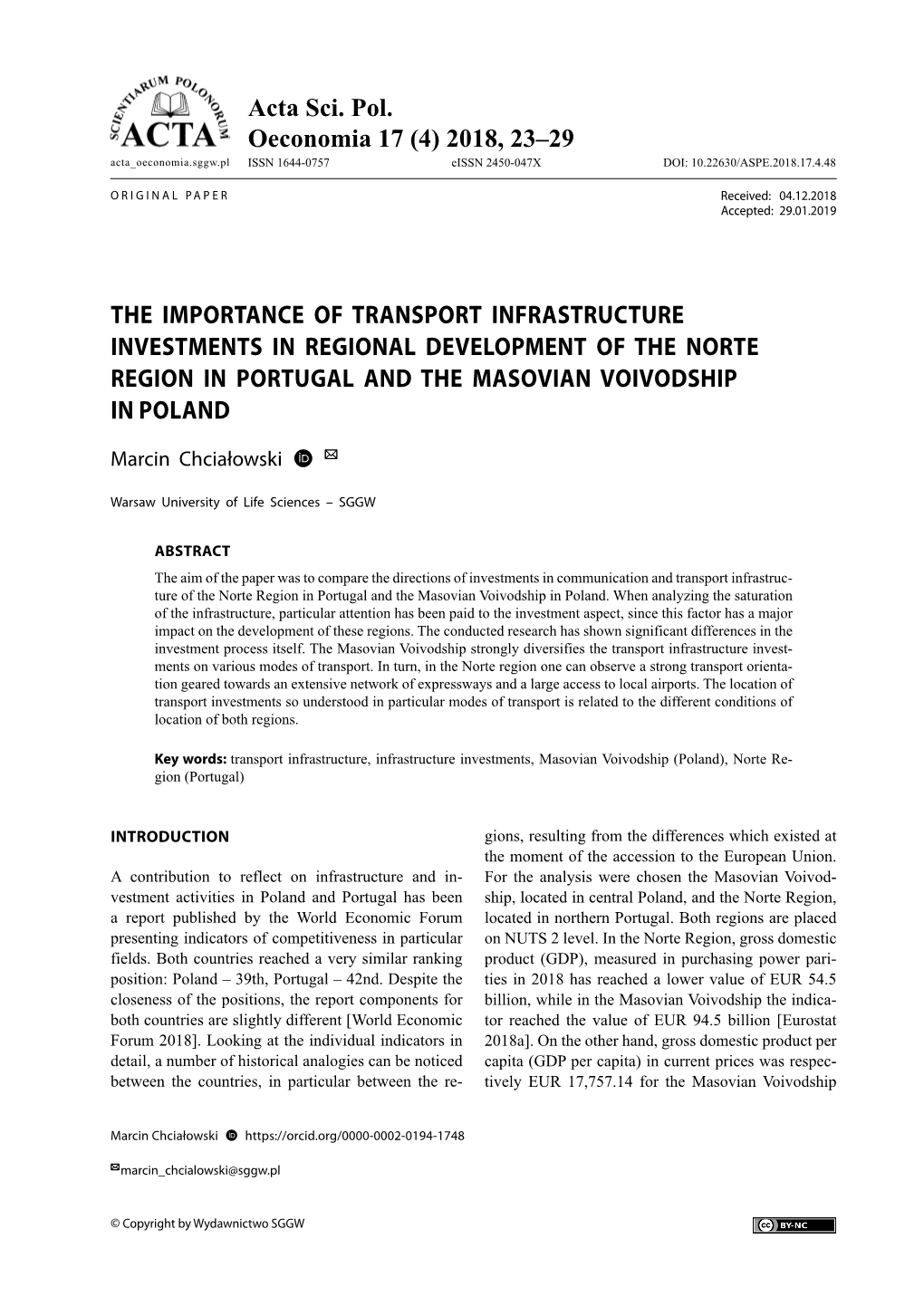 The Importance of Transport Infrastructure Investments in Regional Development of the Norte Region in Portugal and the Masovian Voivodship in Poland