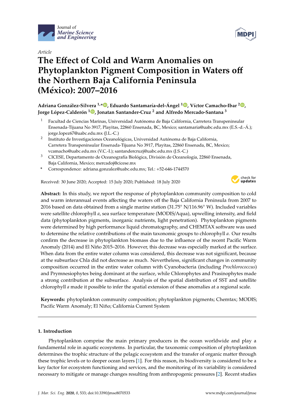 The Effect of Cold and Warm Anomalies on Phytoplankton