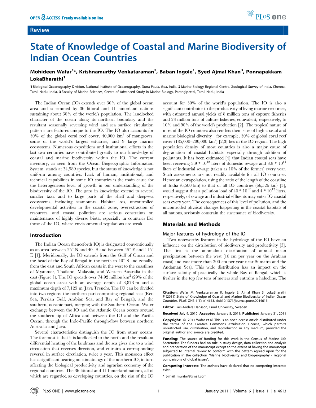 State of Knowledge of Coastal and Marine Biodiversity of Indian Ocean Countries