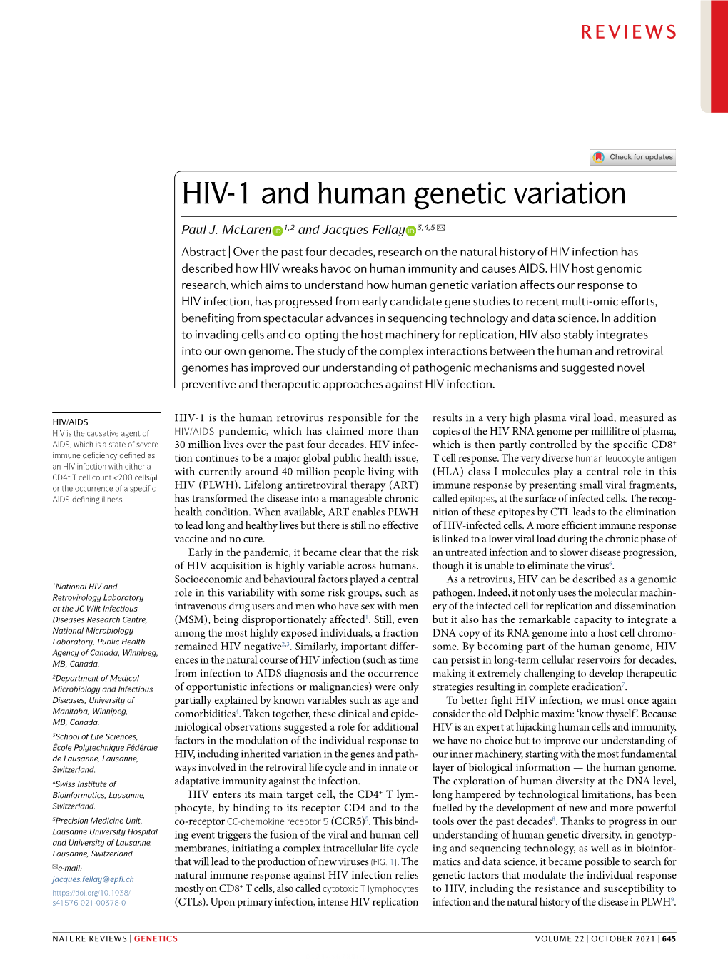 HIV-1 and Human Genetic Variation