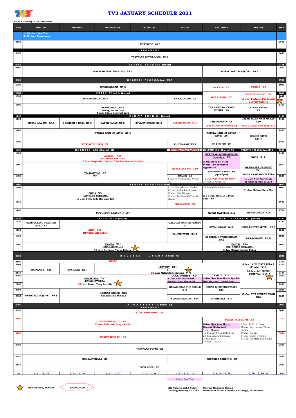 January Schedule 2021