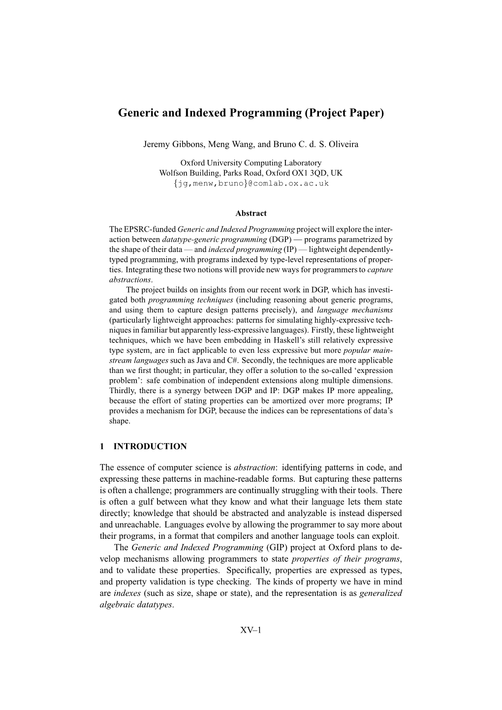 Generic and Indexed Programming (Project Paper)