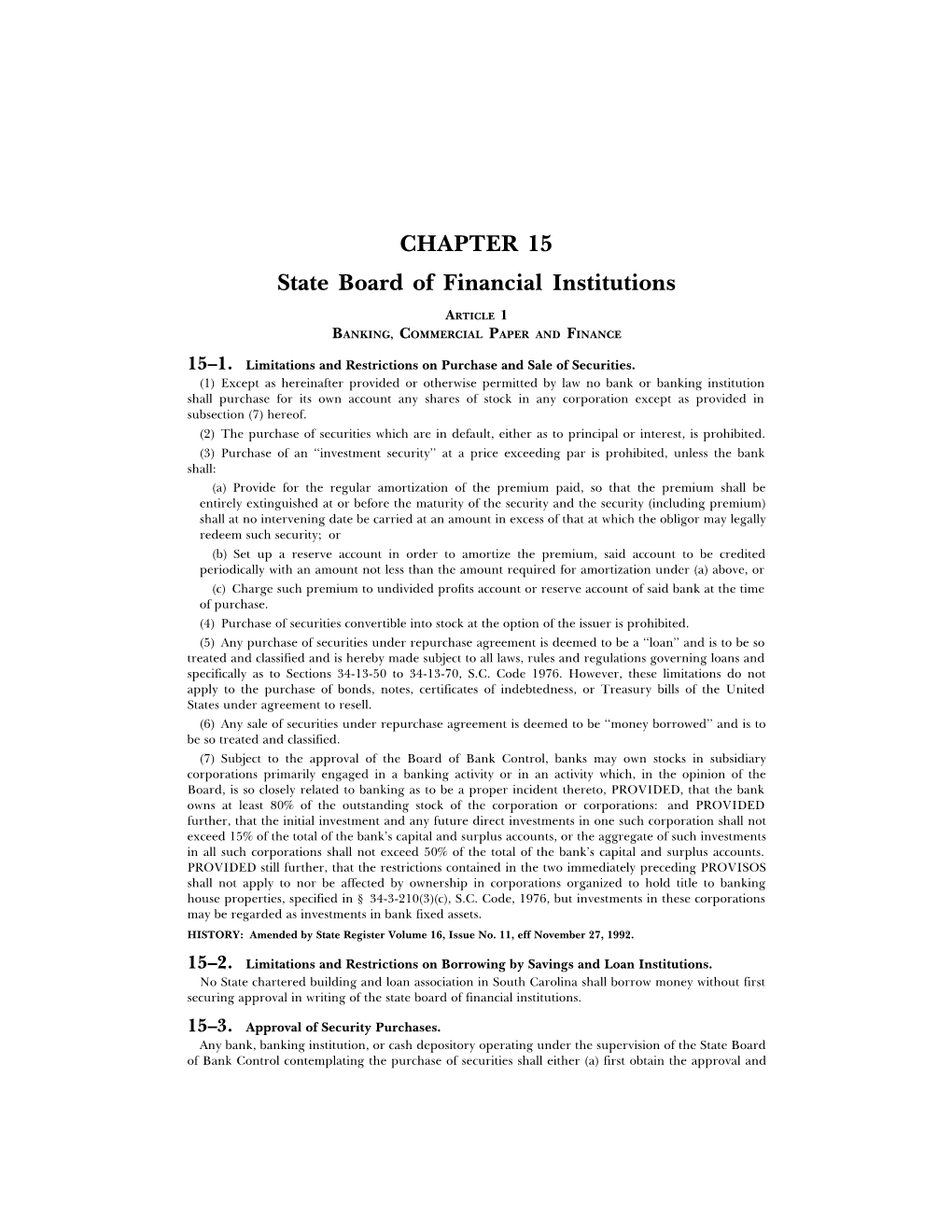 CHAPTER 15 State Board of Financial Institutions