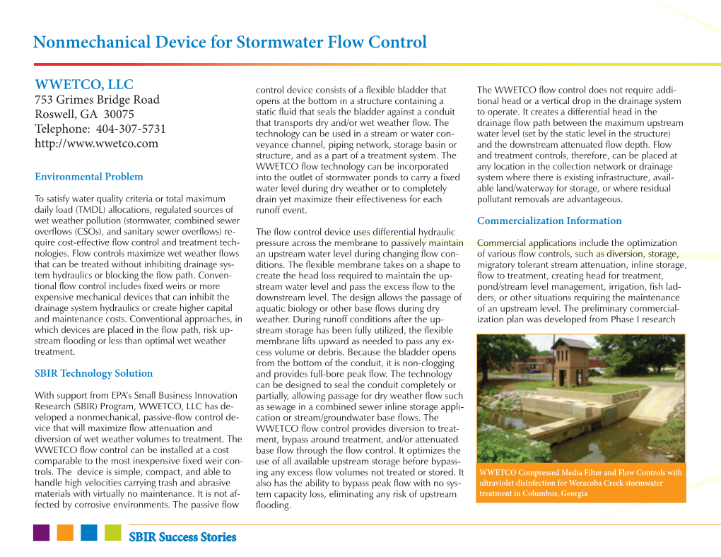Nonmechanical Device for Stormwater Flow Control